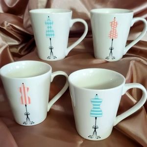 ☕️ CHIC MUG SET X 4 ~ Mannequin design mugs...so cute!  Like New Condition!